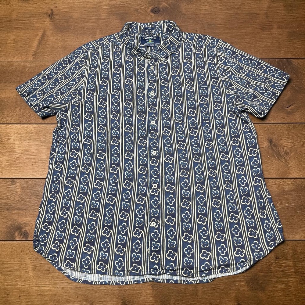 Chubbies Mens XL Short Sleeve Hawaiian Shirt Blue Floral Stripe Friday Fit